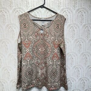 Catherines Paisley Tank Top Womens 2X 22/24W Multicolor Lattice Neck Rhinestone